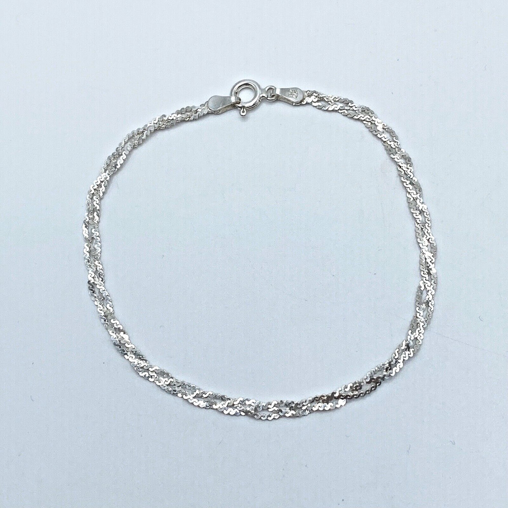 925 Vintage Italian Sterling Silver Braided Serpentine Bracelet Delicate 7.5"
